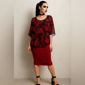 Womens size M blouse sheer overlay floral print